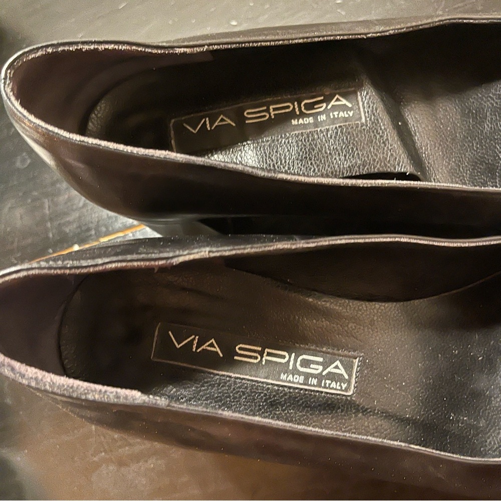 Via Spiga Square Toe Leather Black Heels Sz 9 Made in Italy Vintagr 90s - Picture 4 of 11